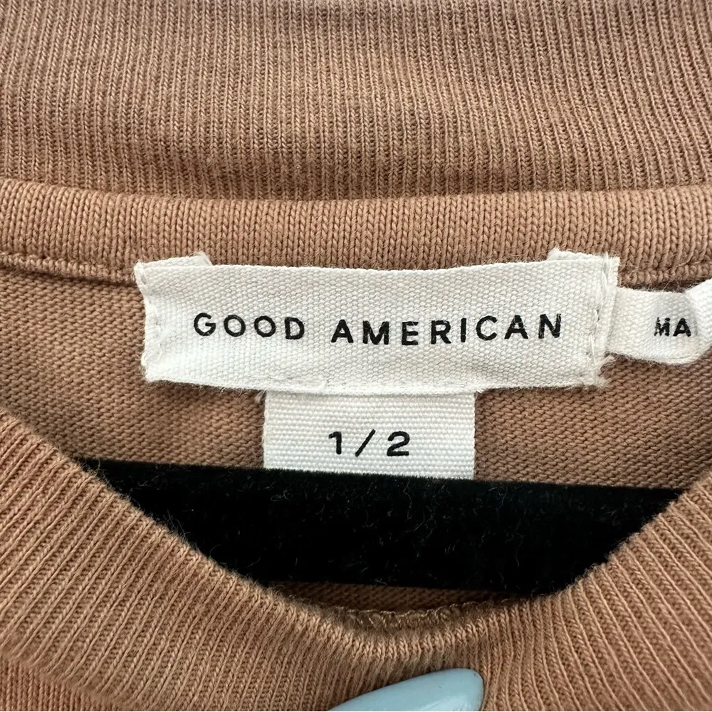 Good American Essential Long Sleeve Crewneck Top Putty Brown size 1/2 small S/M - Image 7
