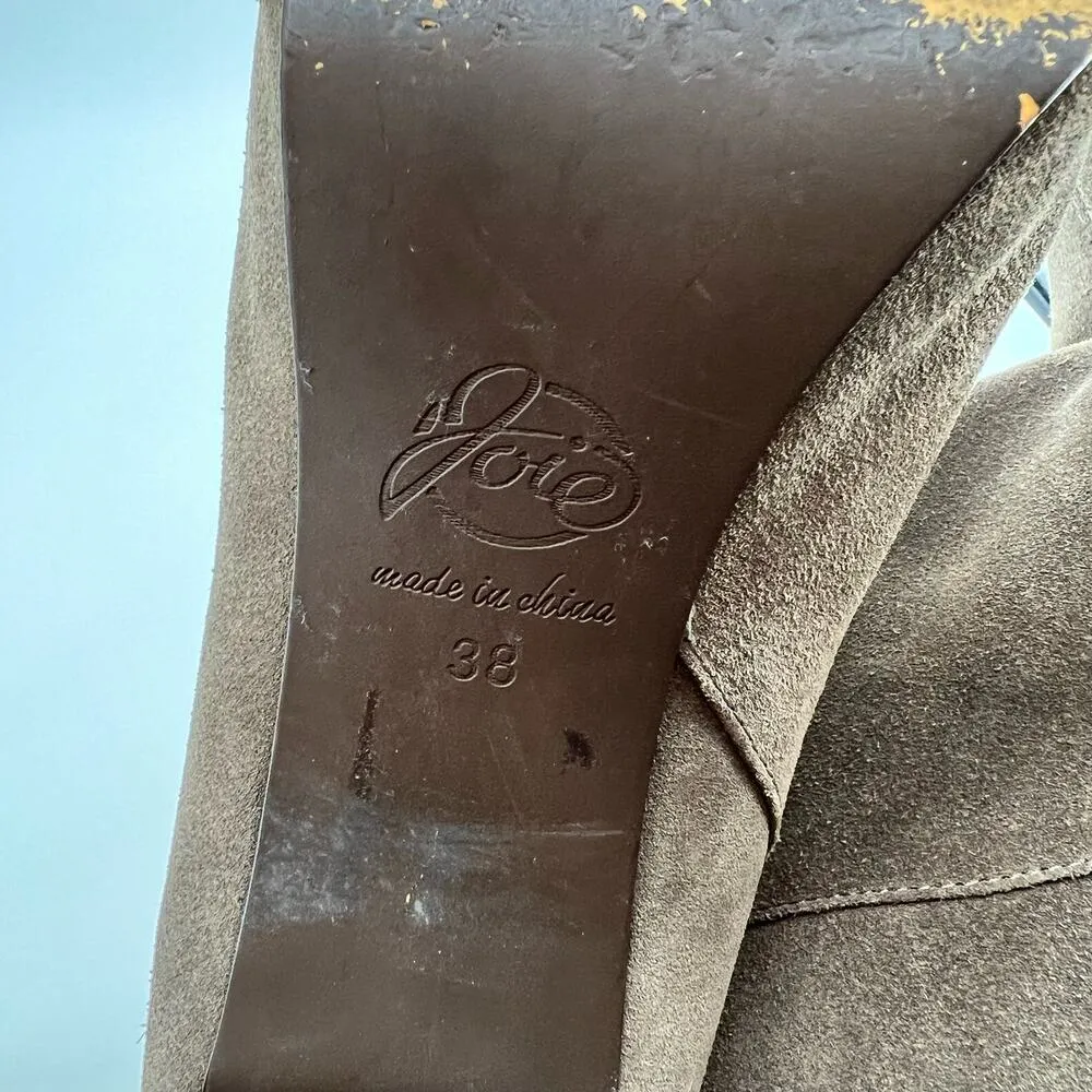 Joie tall leather wooden heel boots taupe brown high heel soft leather size 38 - Image 5