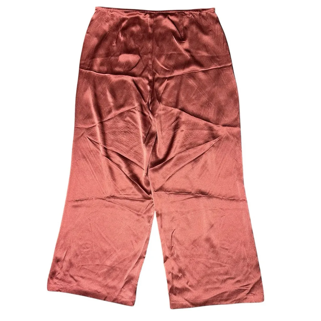 NWT Eileen Fisher Hammered Silk Chuty Palazzo Pants Side Zip Red Pink 14 Hi-Rise - Image 3