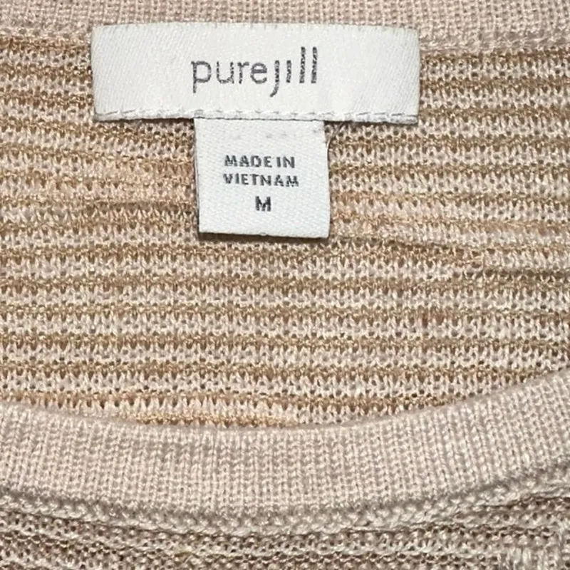 Pure Jill Linen Blend Neutral Textured Sweater Quiet Luxury Minimalist Tan Size M - Image 4