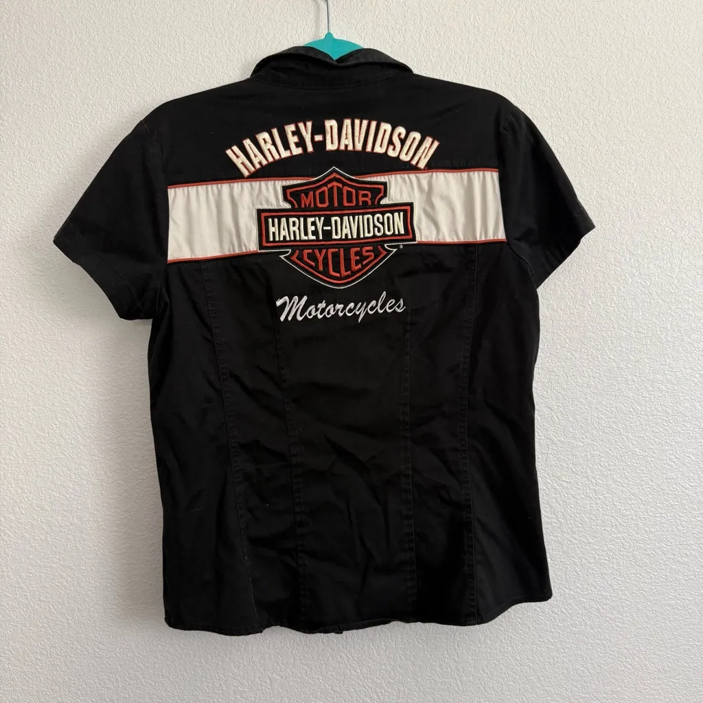 2000s Harley Davidson Zip Front Top in Black Medium - Image 5