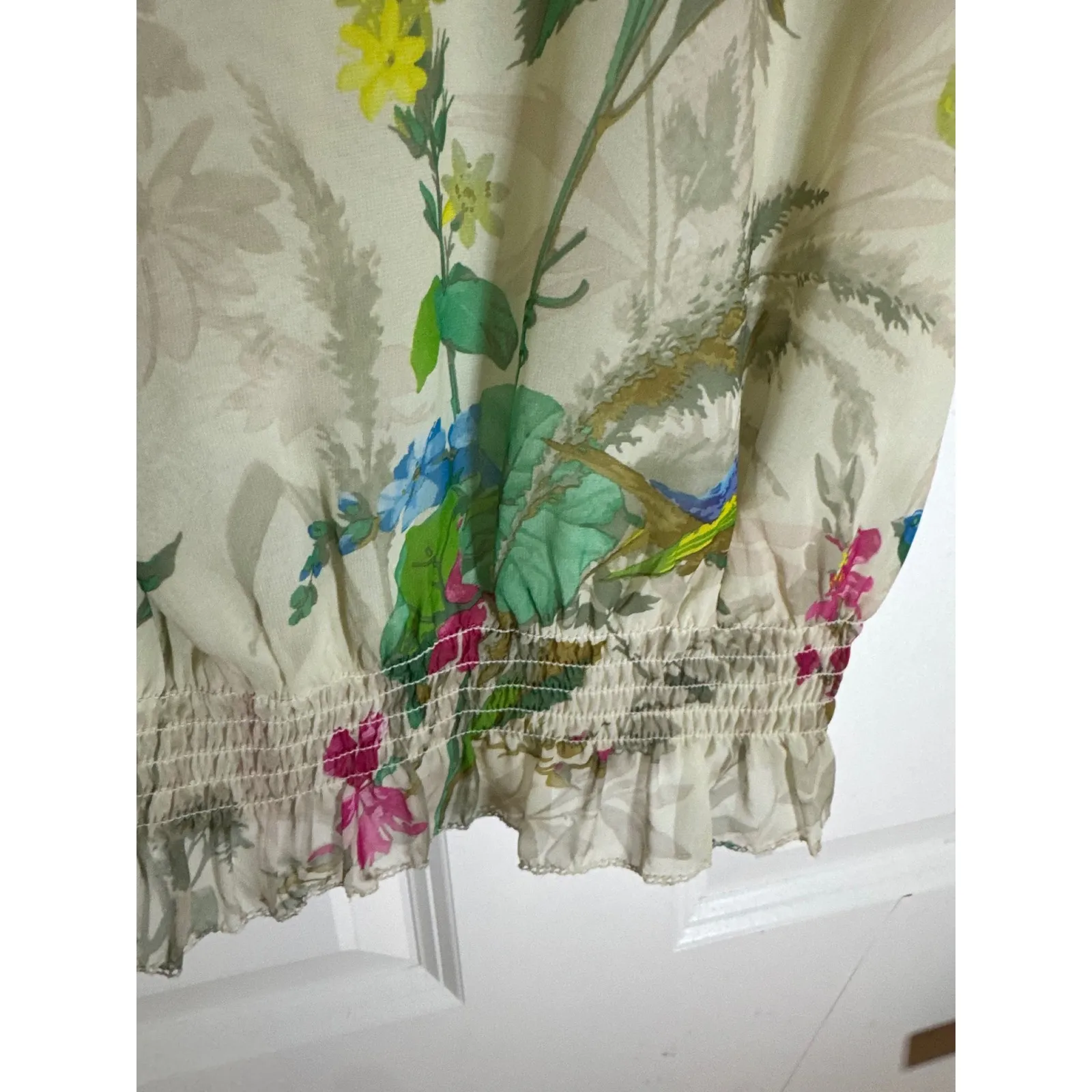 Ted Baker London Floral Print Ruffle Sleeve Blouse Top Size 2 - Image 5