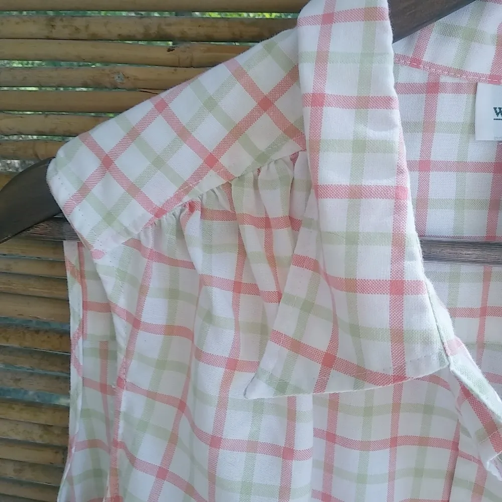 Willow Lane 20W Western Cowgirl Style Coral Lime Plaid Tunic Top Plus Pink - Image 4