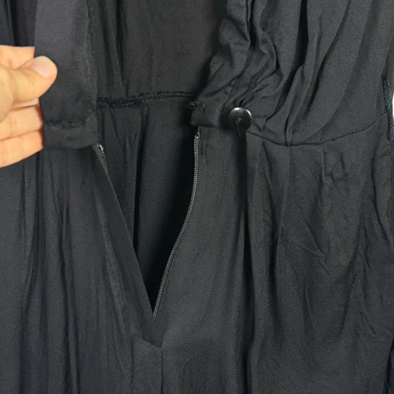 Vtg Calhoun Jumpsuit sz 7/8 Black Wide Leg Tapered Low Neckline Retro Draped 80s - Image 10