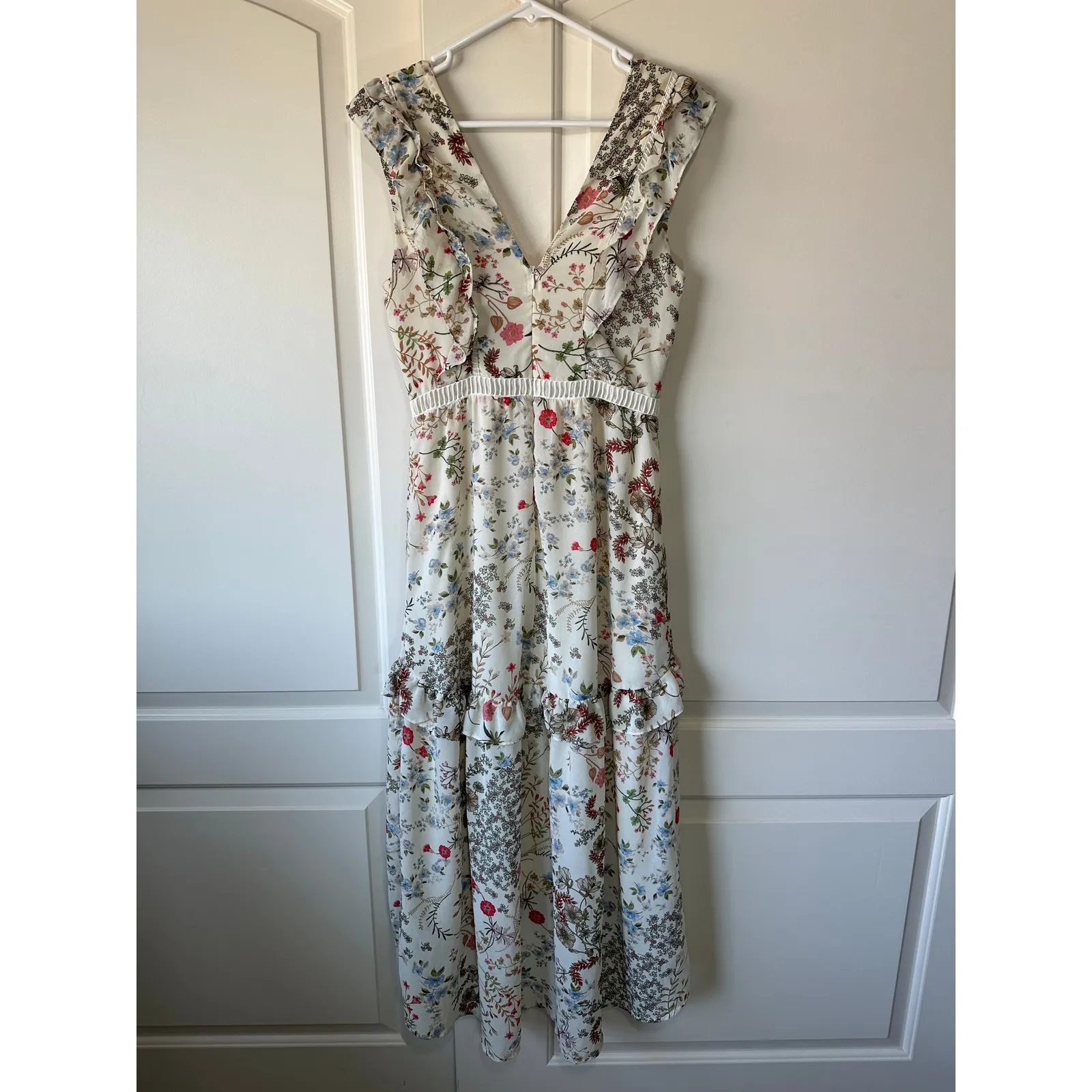 Chelsea28 Floral Print‎ Ruffle Trim V-Neck Tiered Midi Dress Frock Fairy Small - Image 3