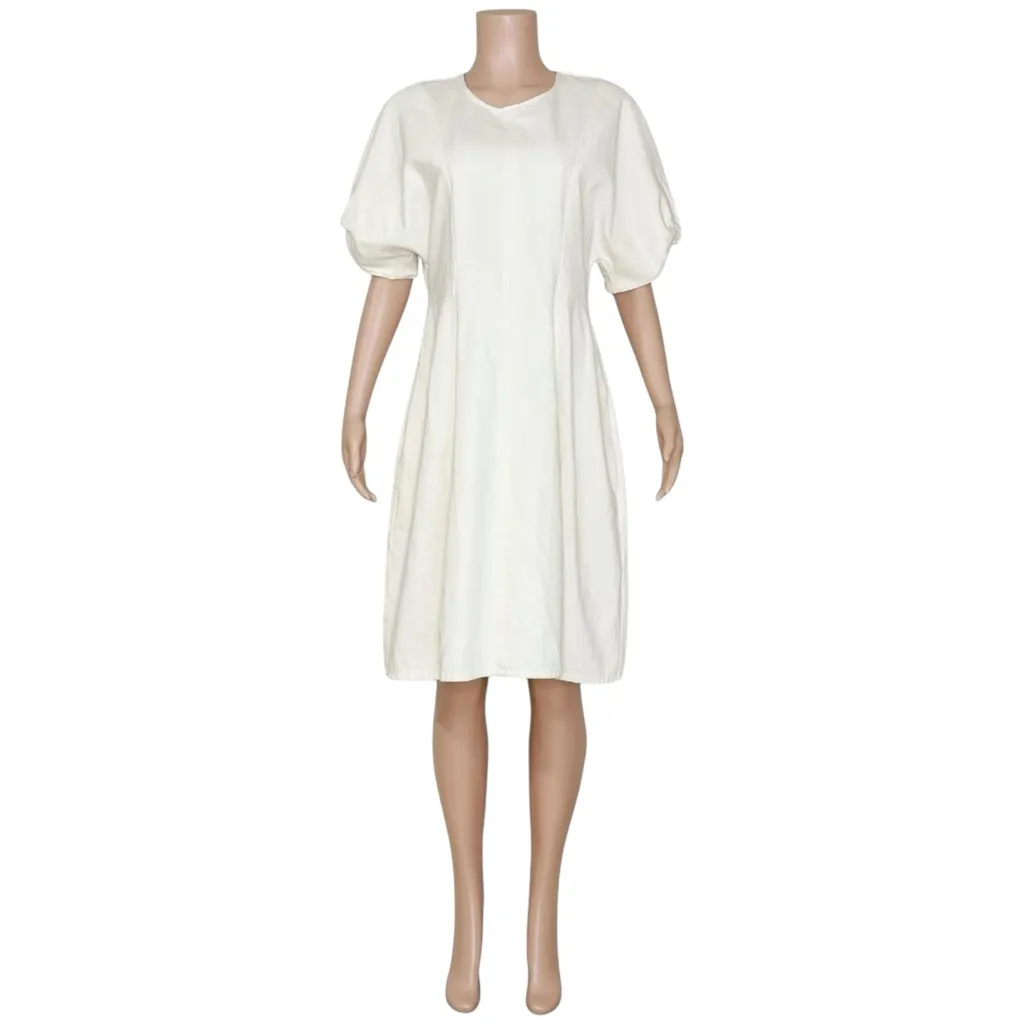 COS Puff Sleeve Organic Cotton Denim Mini Dress, White, 12 (US) - Image 12