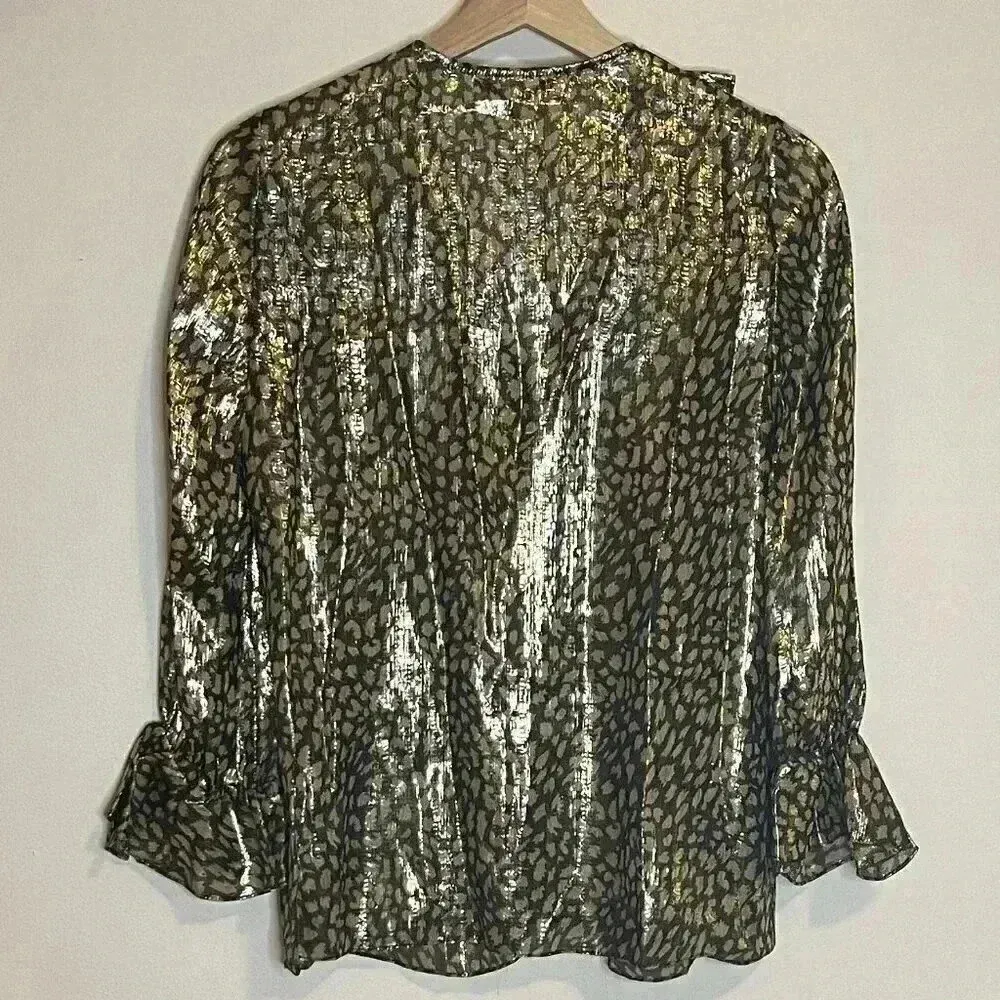 NWT Alice + Olivia Elliot Metallic Leopard Ruffle Blouse - Image 3