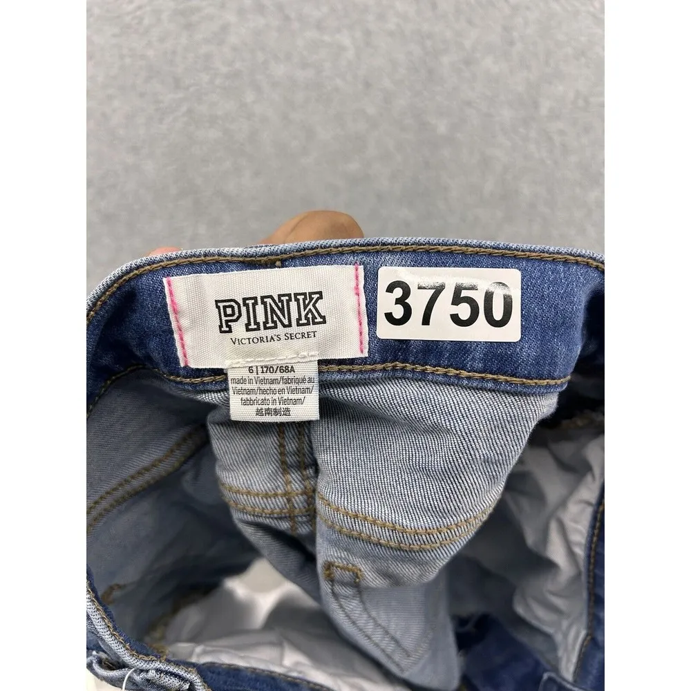 PINK Victoria's Secret Women's Blue Denim Shorts Shorties 6 Cotton Distressed - Image 3
