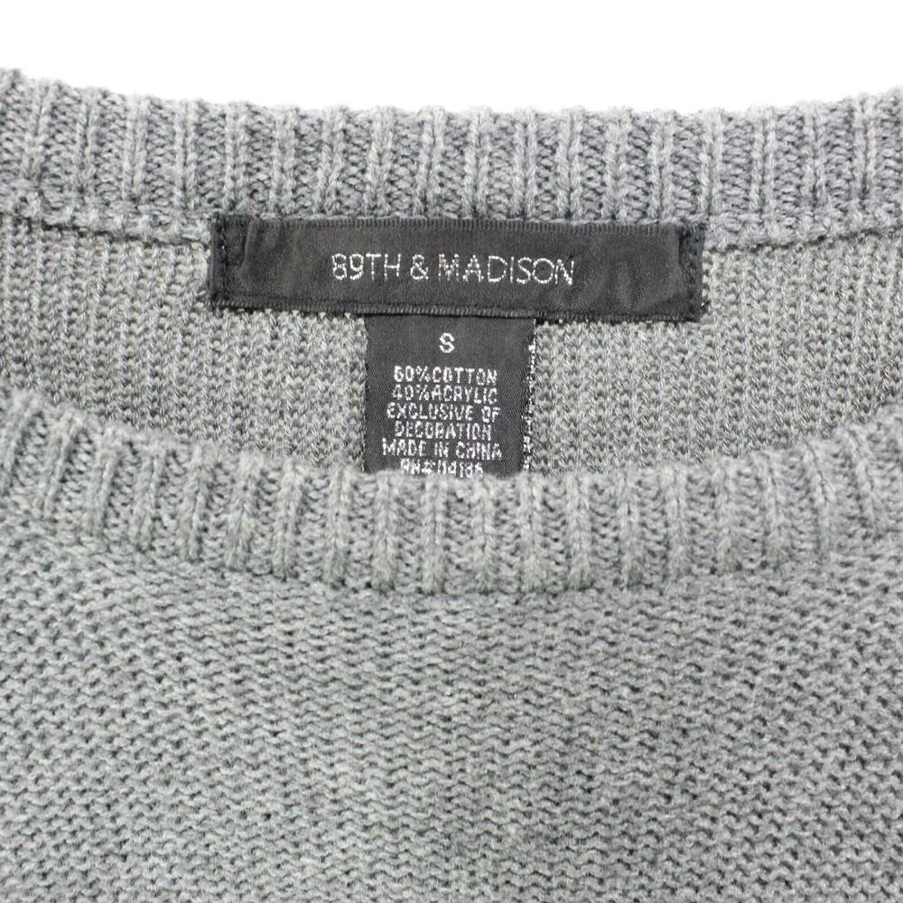89th & Madison Womens Pullover Sweater Gray Scoop Neck Studded Ribbed Hem - Image 2