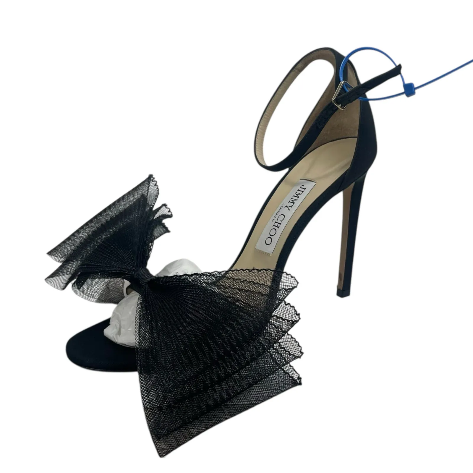 Jimmy Choo Aveline 100 Black Sandal Grosgrain Mesh Fasincator Bow Size 39 - Image 16