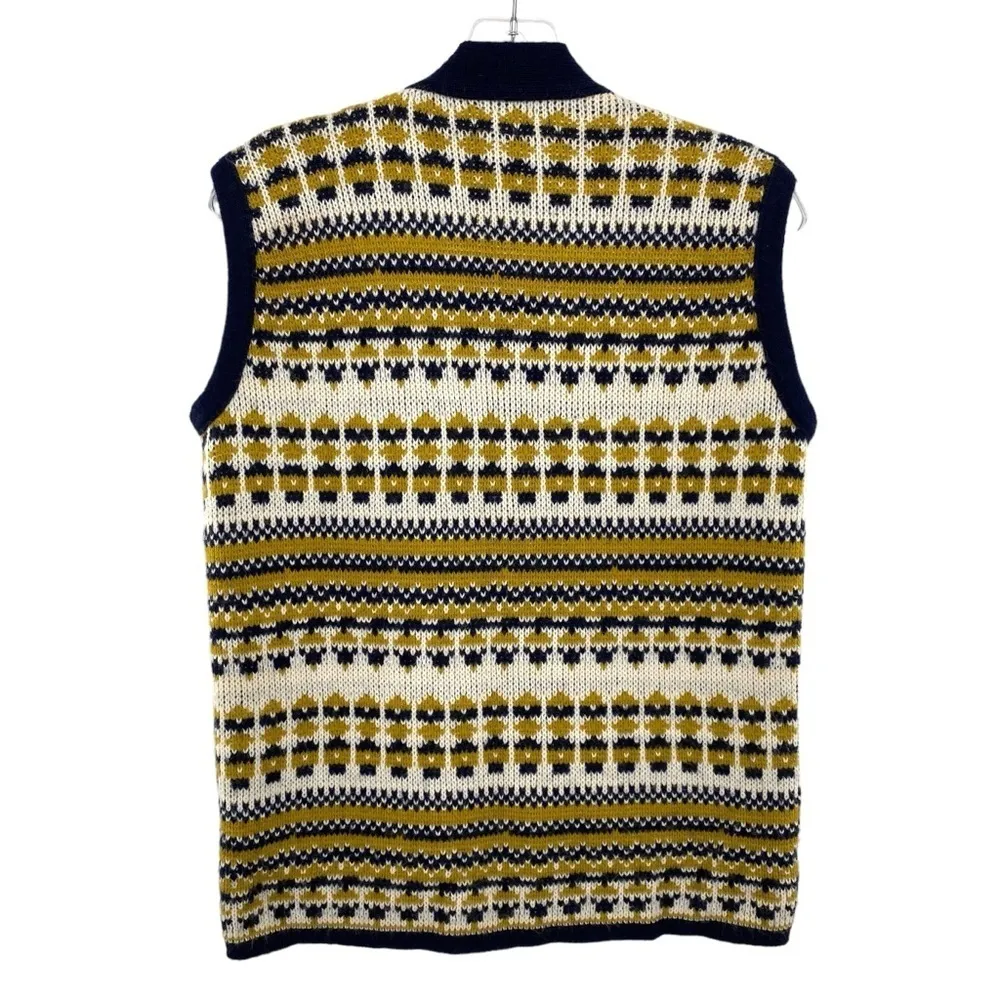 Bradley Knitwear Vintage 1960 Fair Isle Cardigan Sweater Vest Country House Chic Blue Size M - Image 6