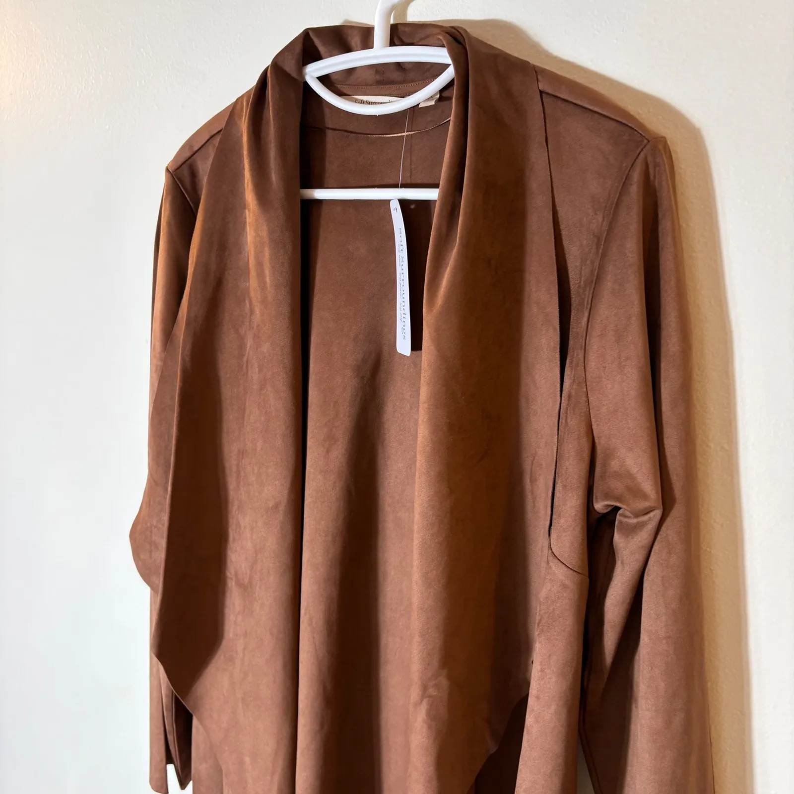 NWT Soft Surroundings Shape Drape Faux Suede Jacket in Saddle Brown Size Large - Image 2