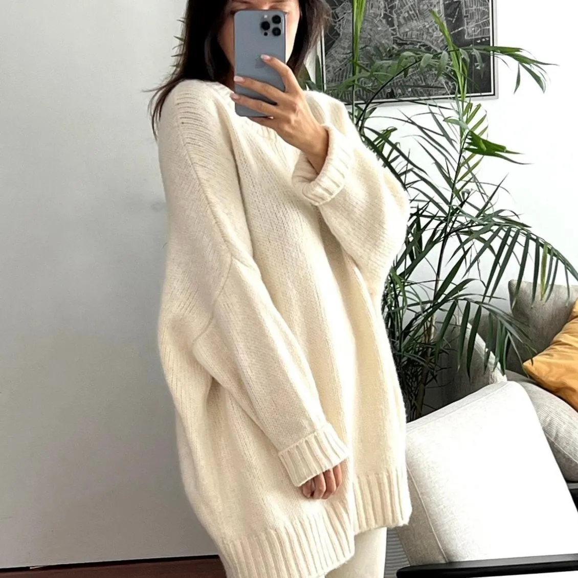 Jenni Kayne Alpaca Cocoon Crewneck Sweater Ivory size XL White - Image 3