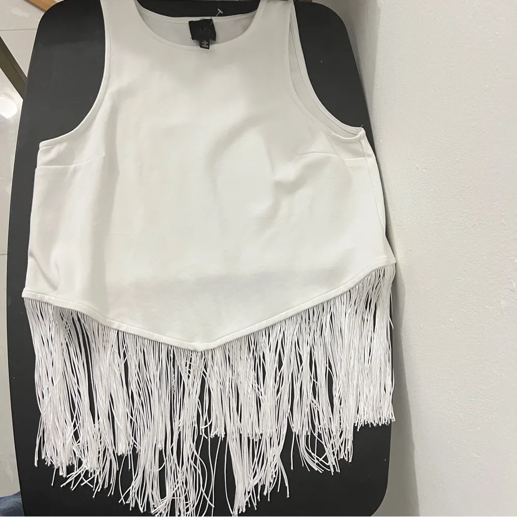 Anthropologie Fringe Flirty White tank top Sleeveless dance night out SMALL NWOT - Image 3