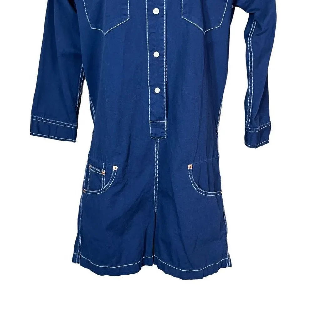 Denimist‎ Dark Wash Button Down Cowboy Romper Size Small Blue - Image 2