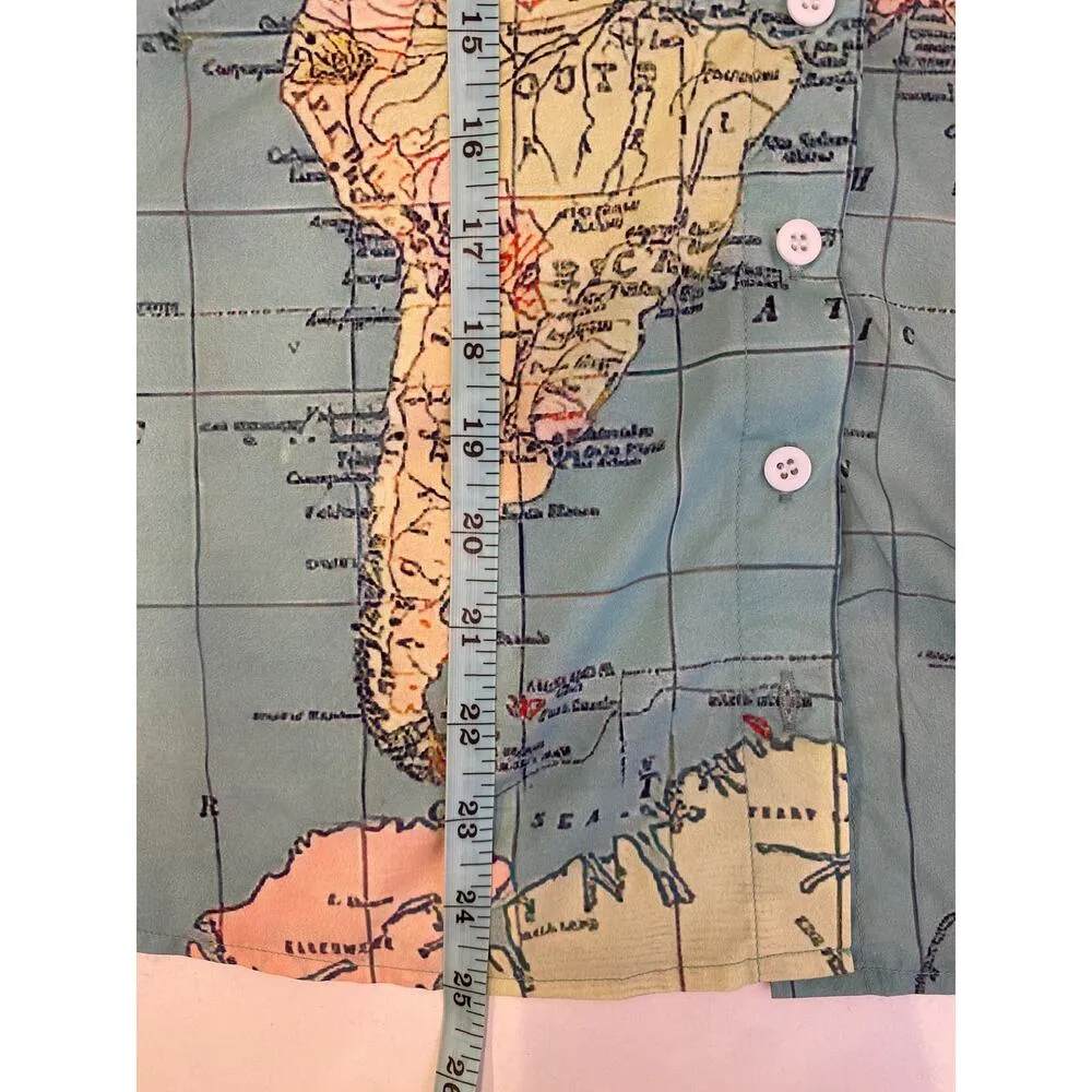 Unbranded Button Down Women’s World Map Shirt 3/4 Sleeves EUC Sz S Blue Graphic - Image 10