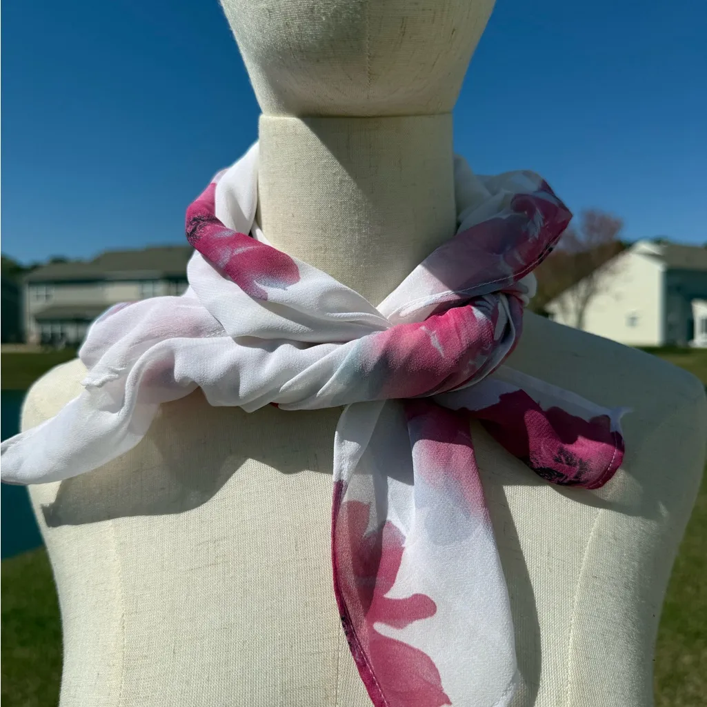Floral White and Pink Scarf / shawl / bandana / bag shawl - Image 9