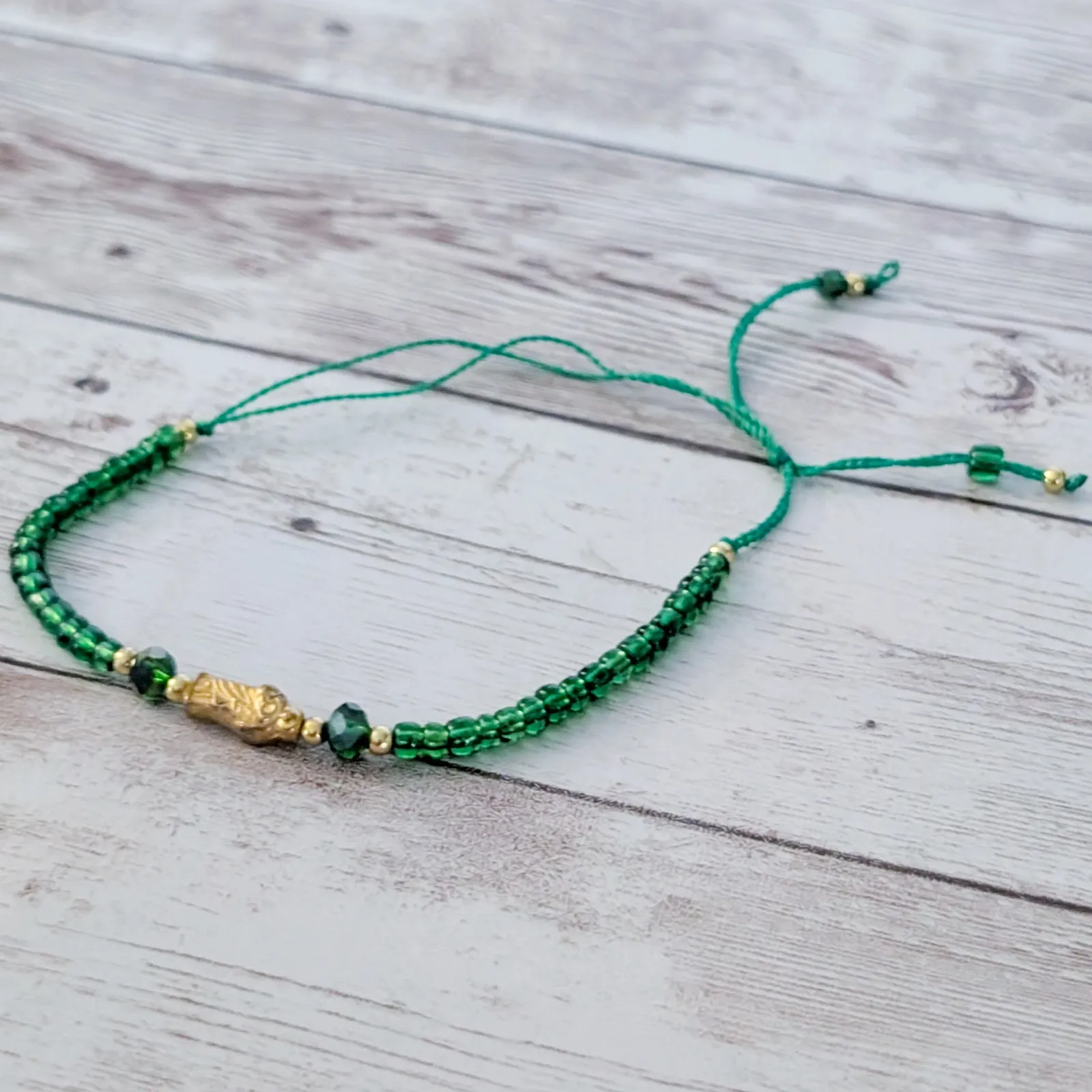 Green & Gold Tone Adjustable Cord Bracelet - Image 5