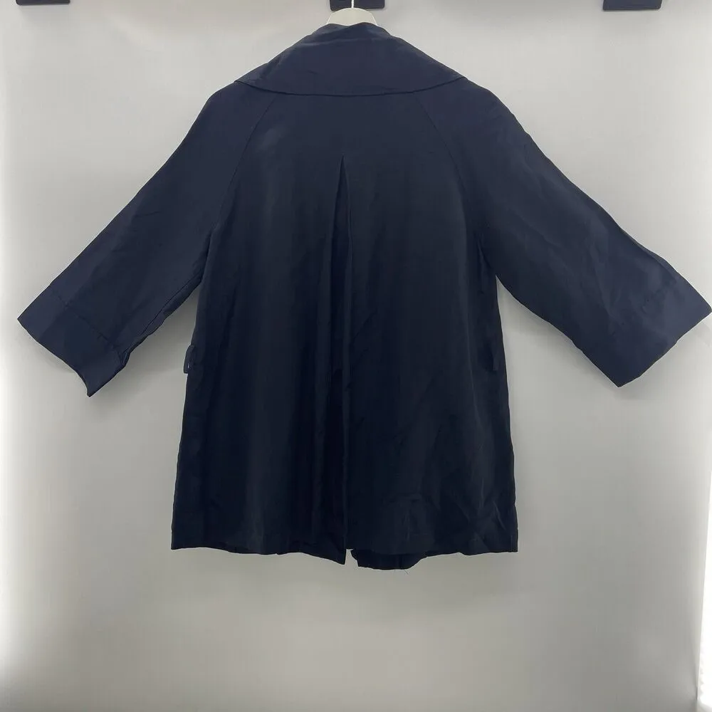 Lafayette 148 Sz 4 Jacket Linen Blend New York Navy Full Zip 3/4 Sleeve Pocket - Image 7