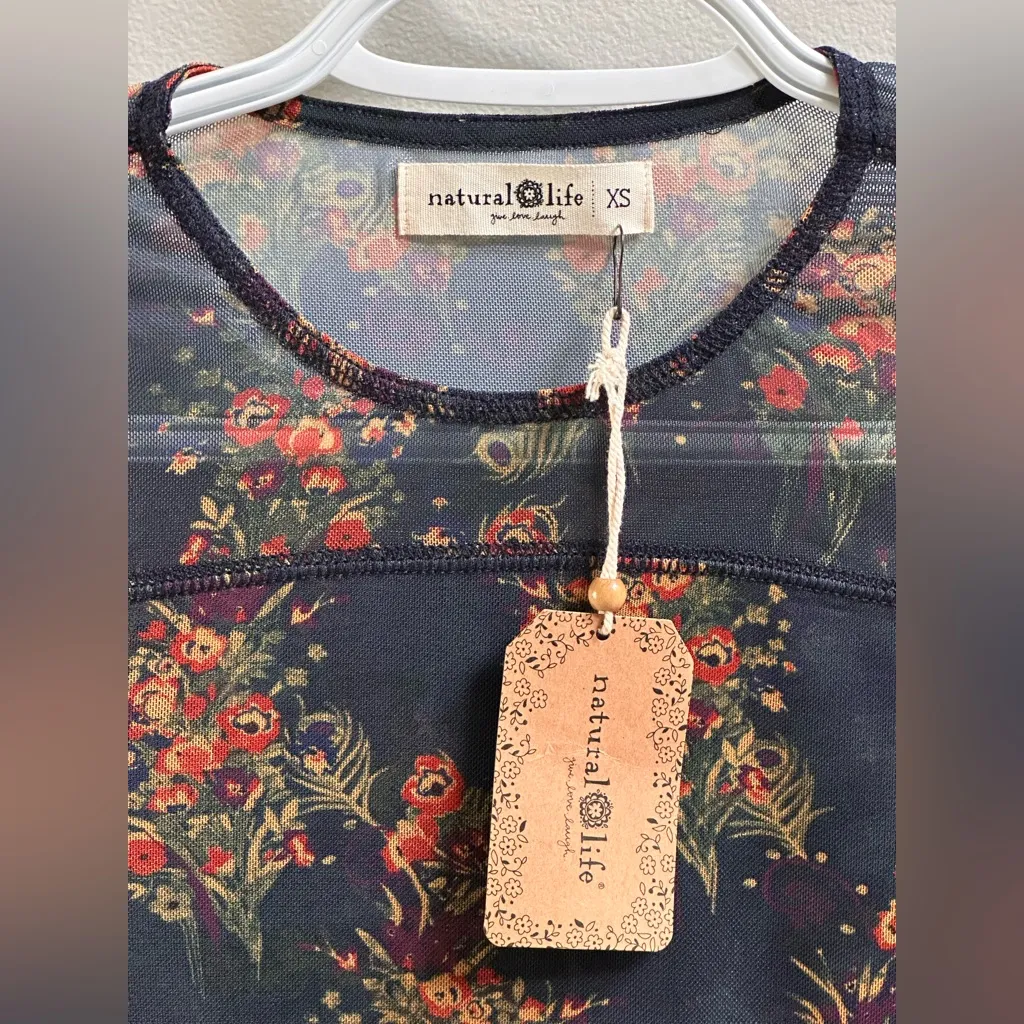 NEW Natural Life Sloane Mesh Long Sleeve Top Navy Floral Women’s XS - Image 4