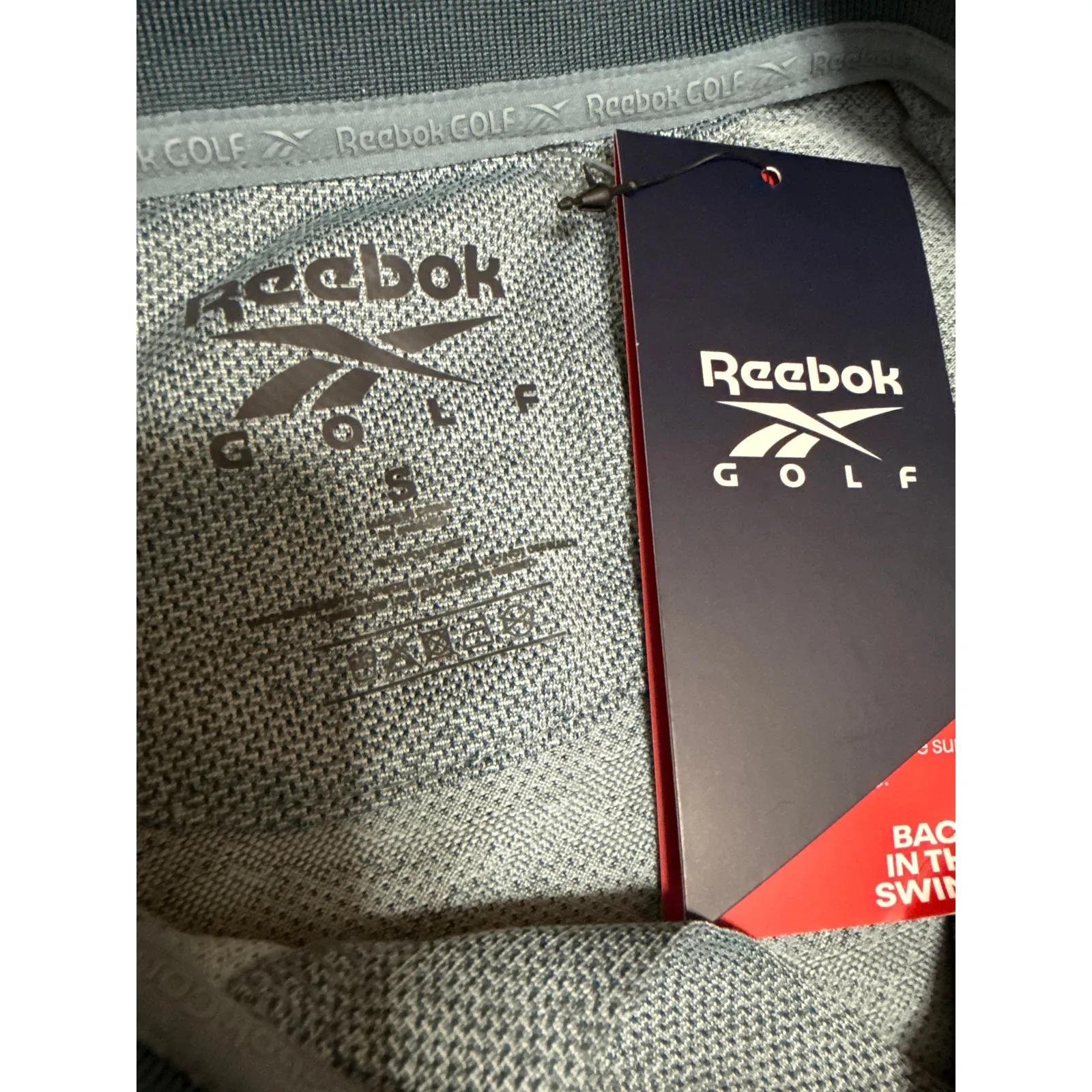 NEW Reebok Golf Blue Sleeveless Tonal Vector Jacquard Polo Shirt Top Size S - Image 4