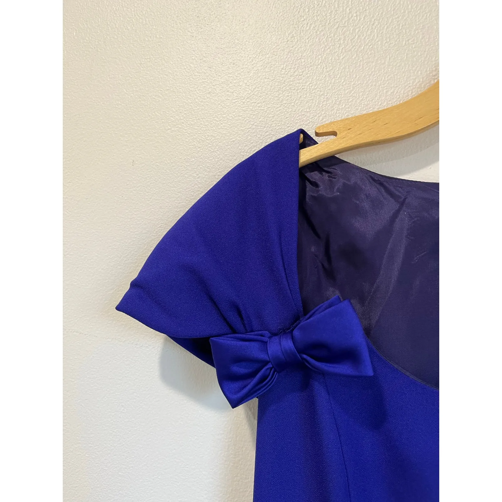 VTG Victor Costa Romantica Royal Blue Bow Shoulder Cocktail Party Dress Size 12 - Image 4