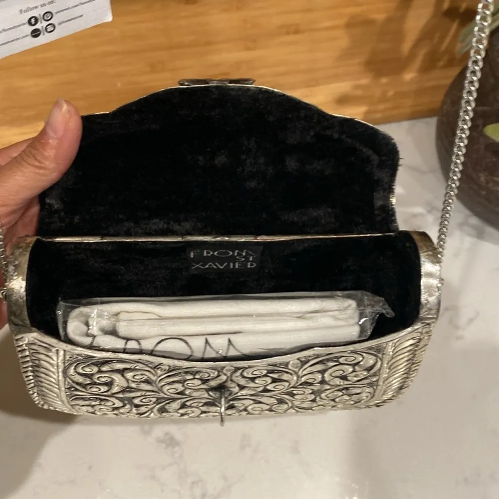 From St Xavier Riley Clutch silver tooled metal bag sold out on revolve - Image 7