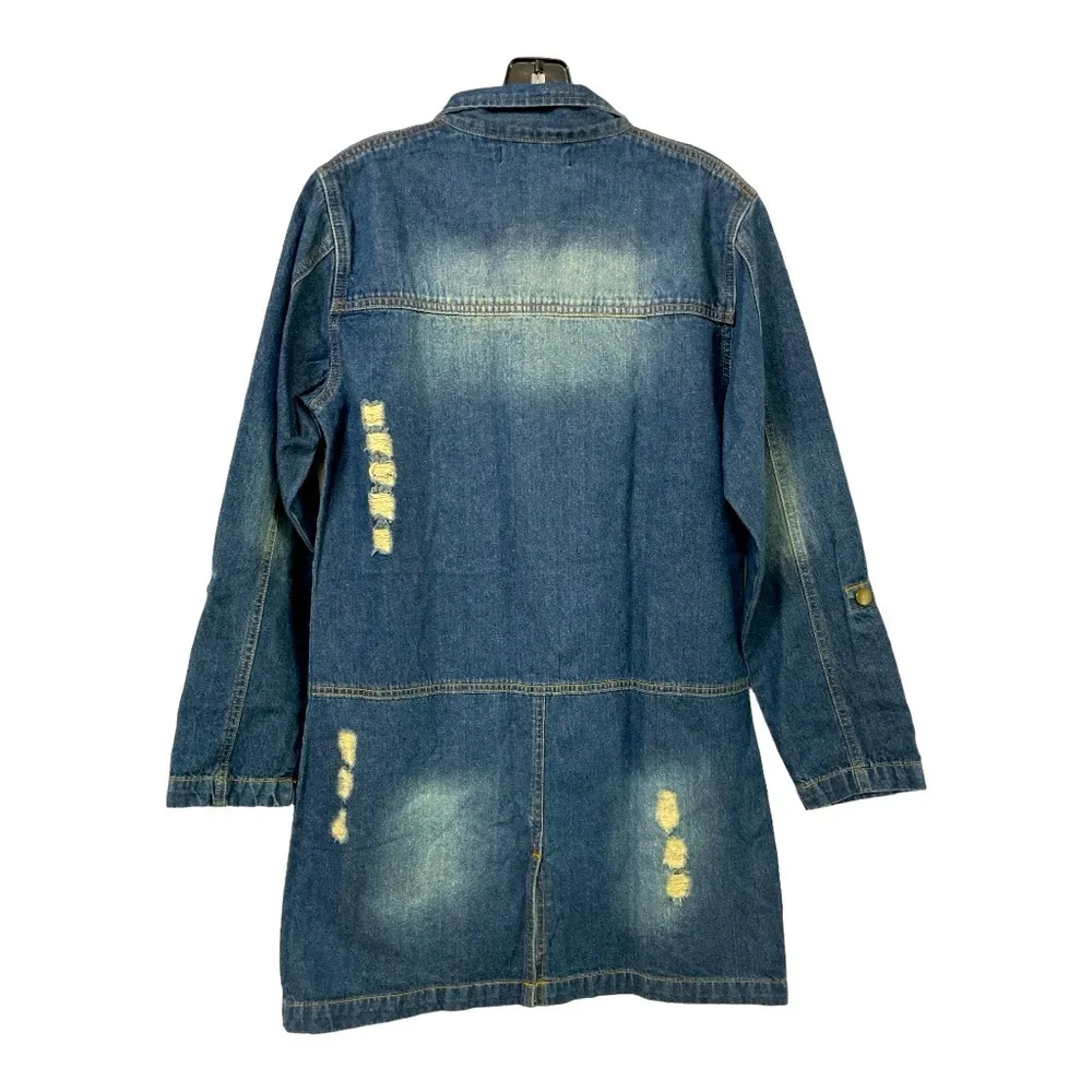 Long distressed denim woman’s lightweight jacket or Dress size M Blue Size M - Image 2