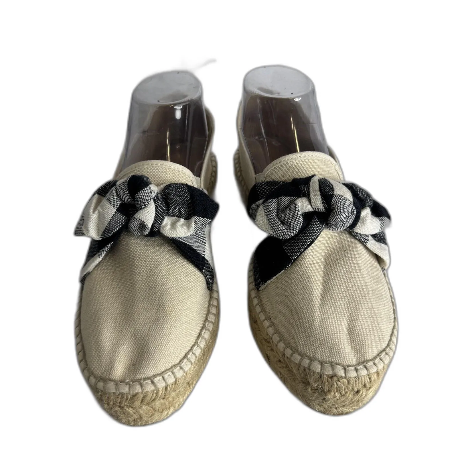 Loeffler Randall Shoes Womens Size 8.5 Beige Gingham Bow Espadrille Platform - Image 3