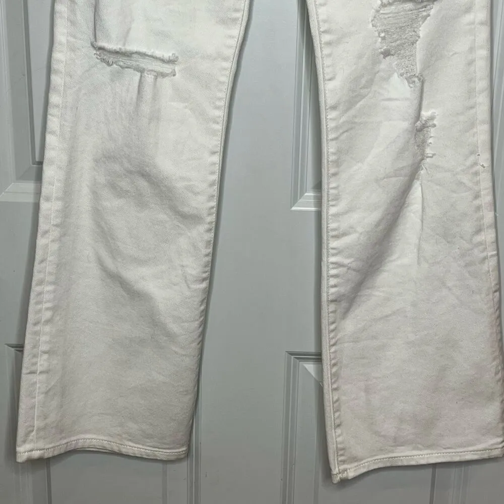 EXPRESS  NEW High Waisted White Ripped 90s Bootcut Jeans Size 0 Regular - Image 6