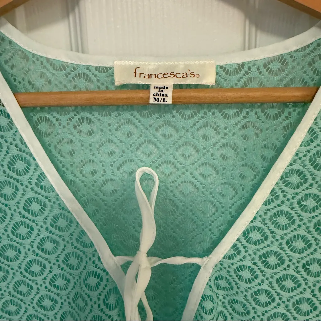 NWOT Francesca's Lace Swim Cover Up Green Size L - Image 2