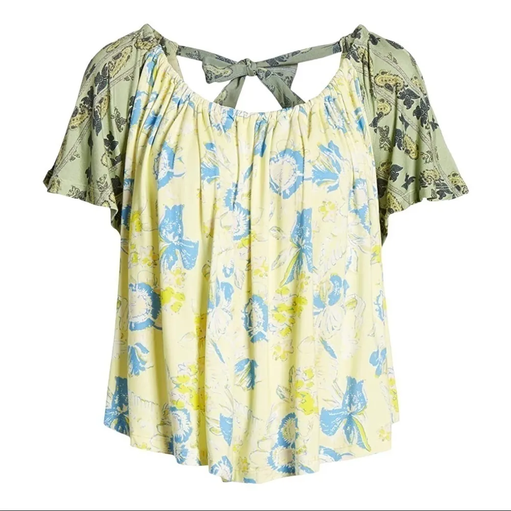 Free People Yellow Baja Babe Printed Cold Shoulder Short‎ Sleeve Top Size XS - Image 2
