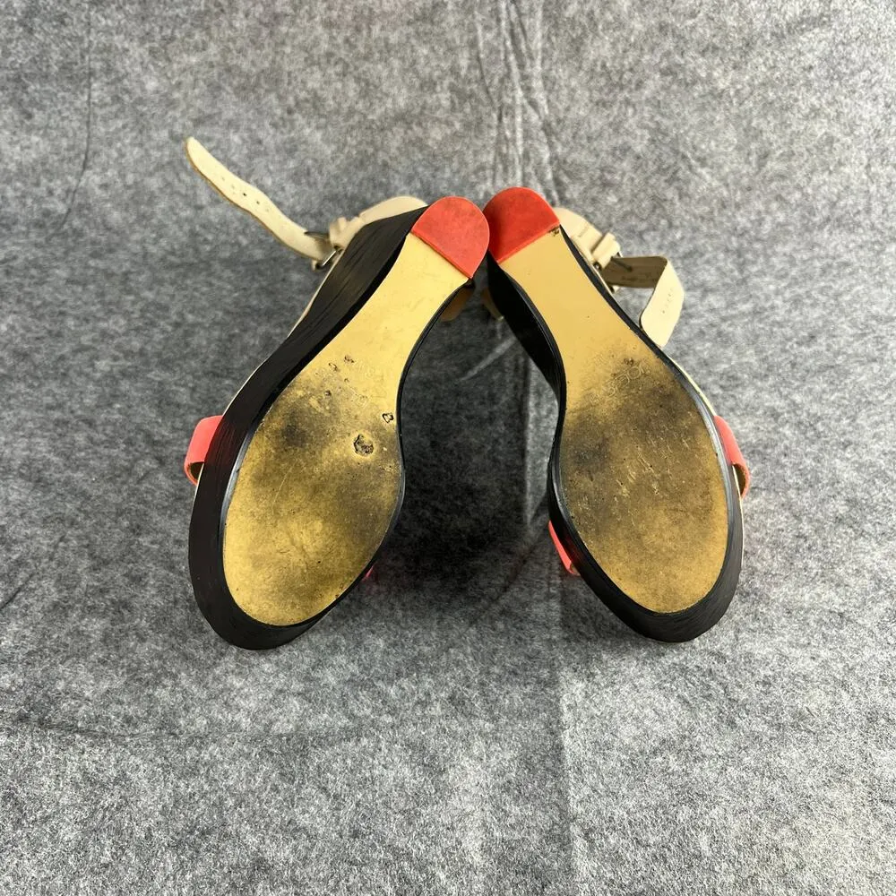 Joe's Jeans Khloe Wedge Platform Strappy Sandal Neon Pink Coral Beige Sz Women 8 - Image 6