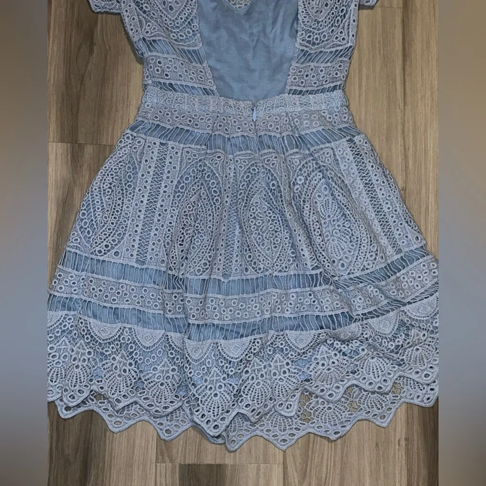 Bebe Light Blue Crochet Lace Cap Sleeve Cotton Coquette Women’s Dress - Image 10