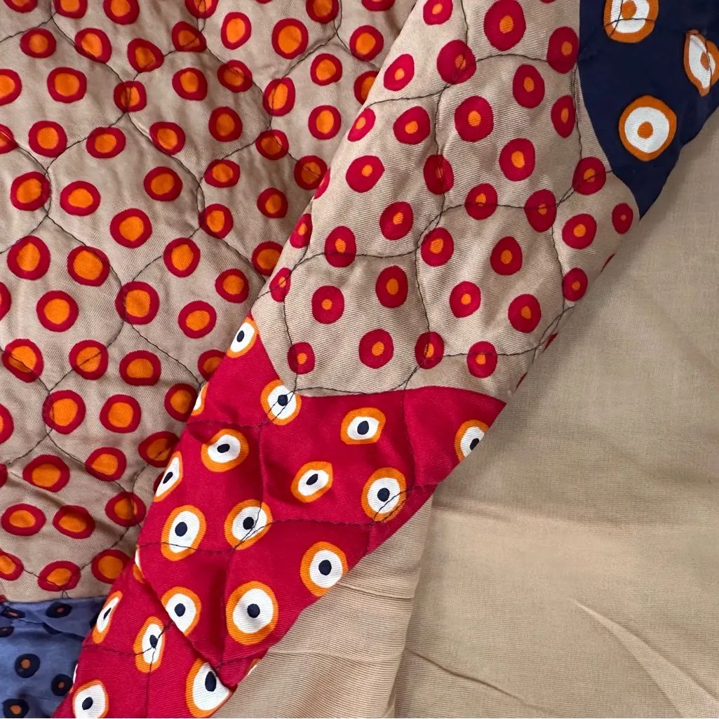 Vintage 70s Patchwork Maxidress Bold Mix of Patterns Button Front Pointed Collar Red Size 6 - Image 7