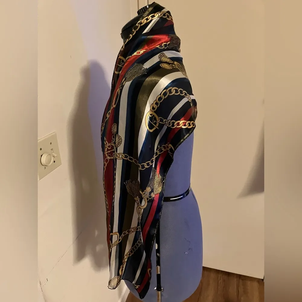 Vintage Women’s Multicolor Stripe Chain Scarf Black - Image 5