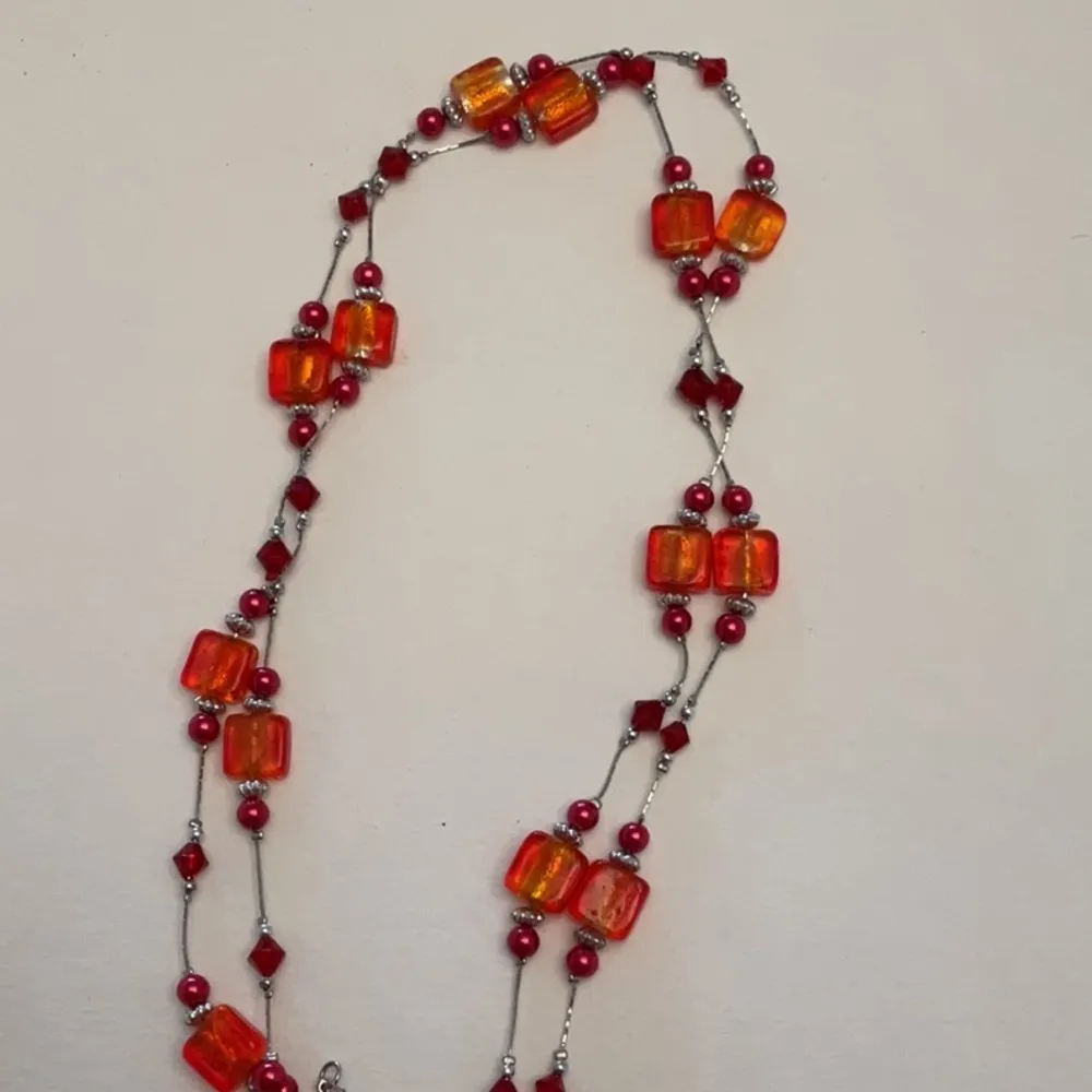 NWOT Glass Stone Red and Orange Necklace - Image 2