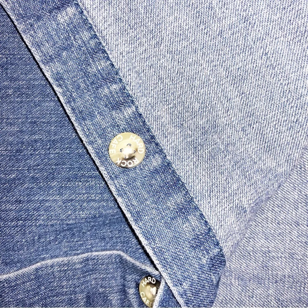 VintageHard Rock Cafe Myrtle Beach Sleeveless Denim Jean Shirt Size L - Image 5