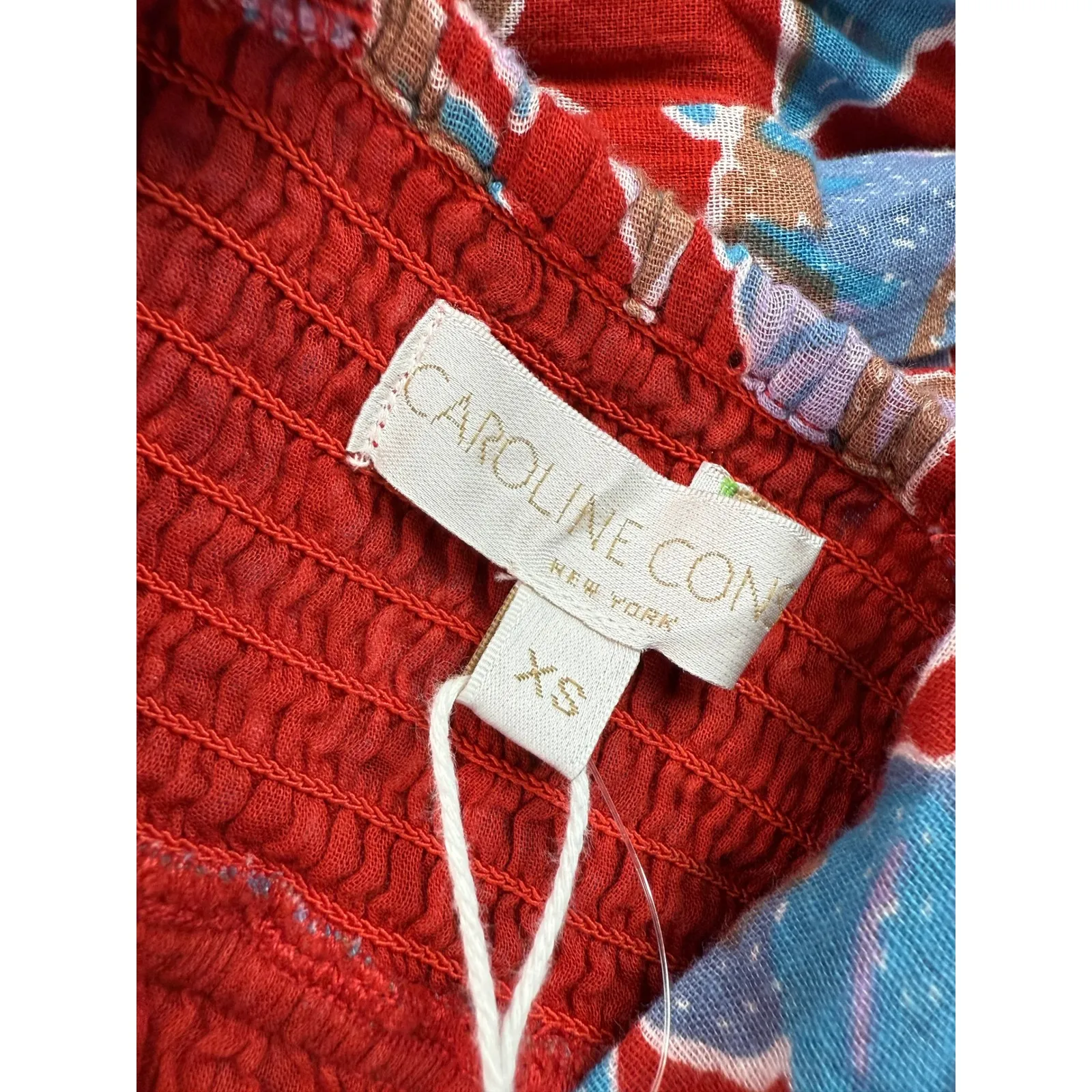 NWT Caroline Constas Dress XS Frenchie Print Floral Long Sleeve Maxi Boho Tiered Red - Image 3