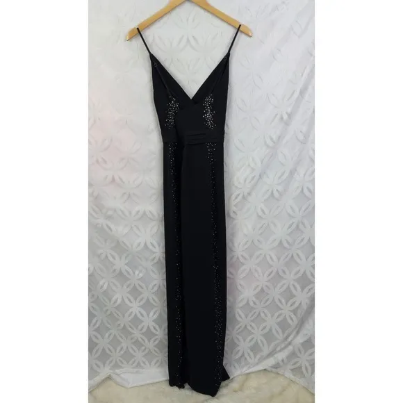 BcbgMaxAzria Black Wide Leg Swarovski Crystal Cocktail Formal Jumpsuit Sz 12 NWT - Image 16