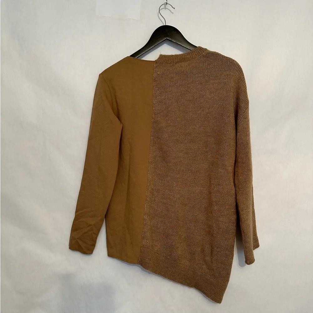 EUROPEAN CULTURE Split Knit & Cotton Sweater Long Sleeve Tan Brown Size Small - Image 4