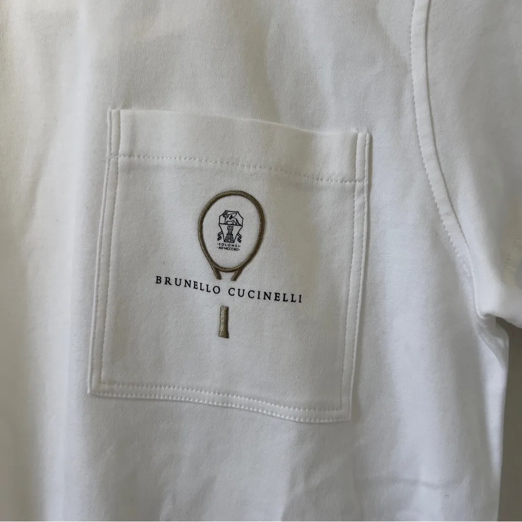 NWT Brunello Cucinelli Tennis Piped Embroidered Cotton-Jersey T-shirt in White - Image 7