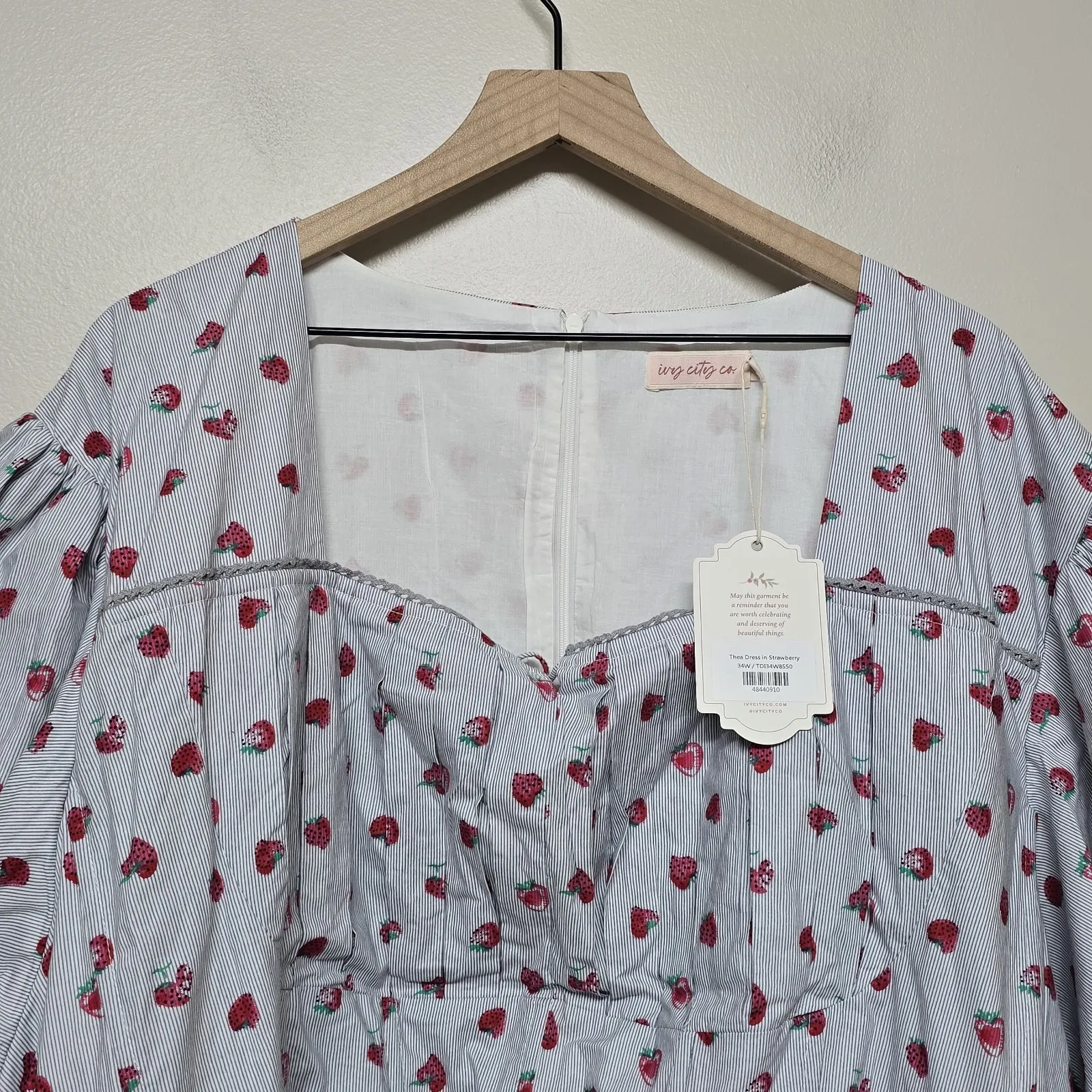 Ivy City Co Womens Thea Blue And Red Strawberry Print Dress‎ Sz 34W - Image 4