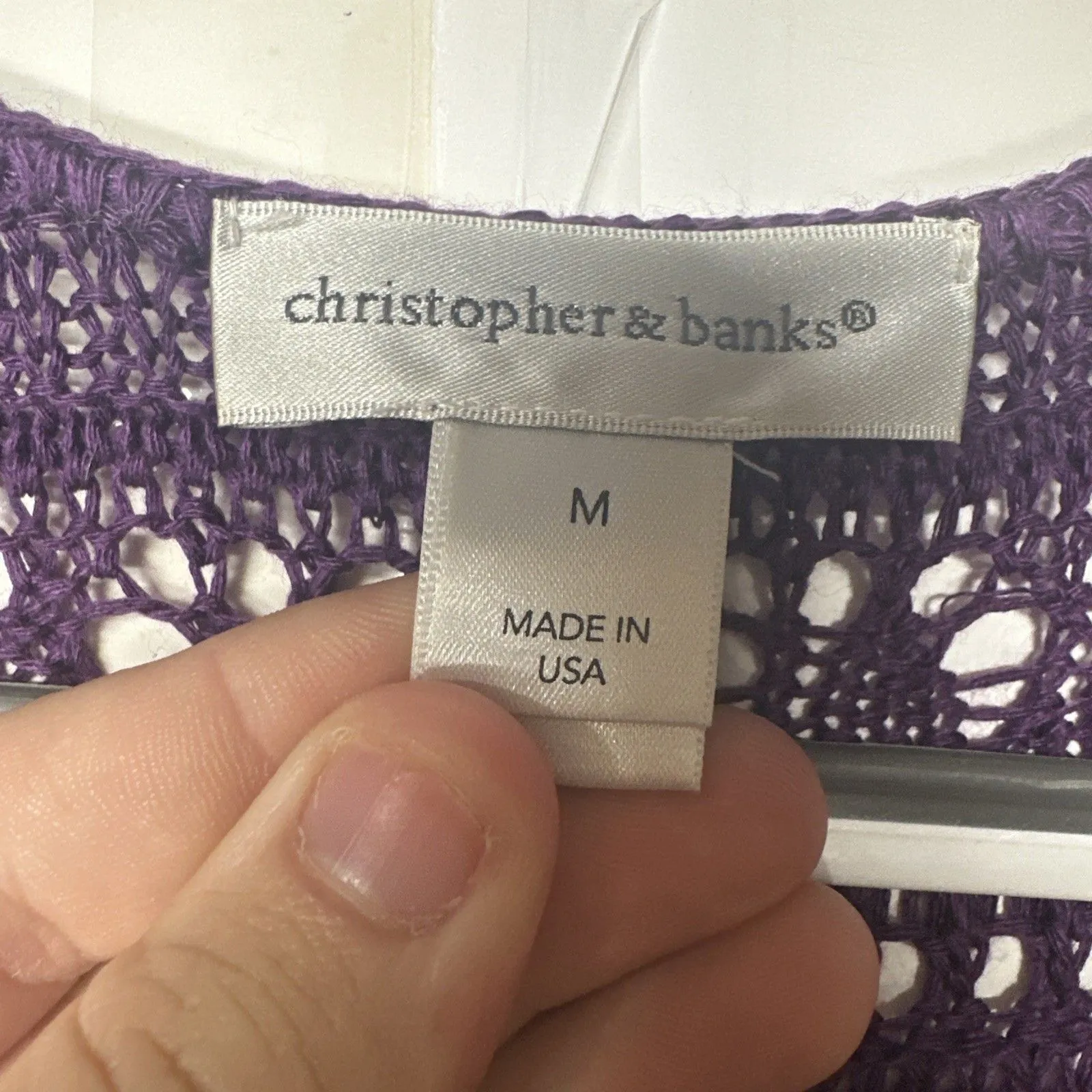 Christopher & Banks Women’s Medium Purple Open Front Crochet Cardiga - Image 5