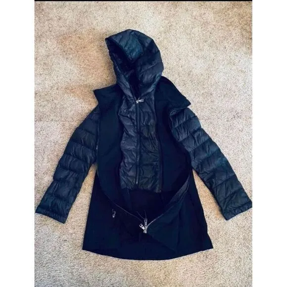 Stylish Black Hooded Puffer Jacket Coat with Quilted ‎ Winter Outerwear Size M - Image 5