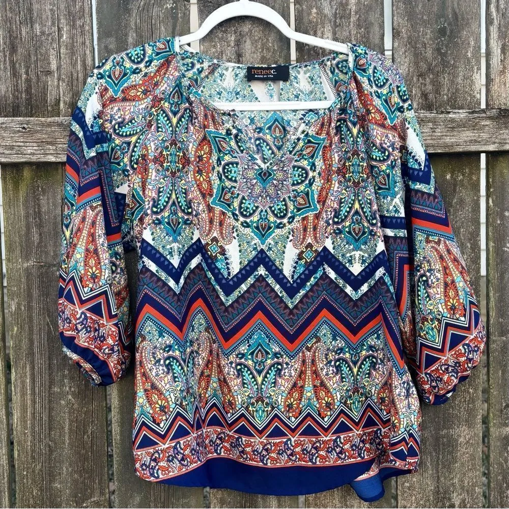Renee C Paisley Multicolor Bohemian Top XL Blue - Image 2