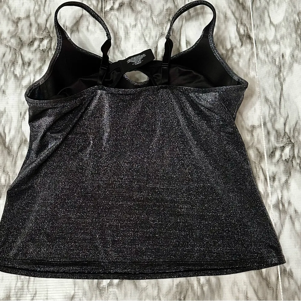 Shimmering Black Camisole Top Built In Bra Whimsical Goth Festival Sparkly Size undefined - Image 7