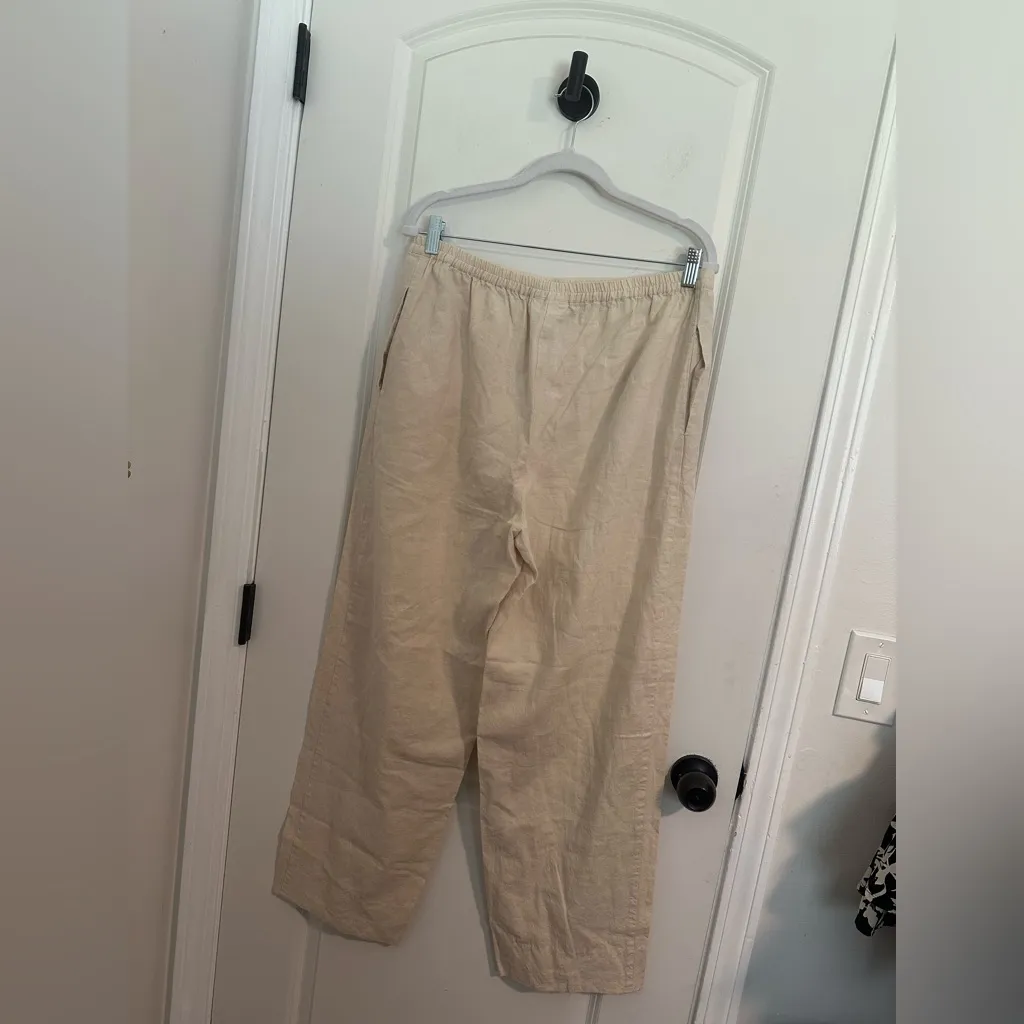 Coldwater Creek Cream Linen Blend Pull On Pants w Pockets Elastic Waist Sz L - Image 2