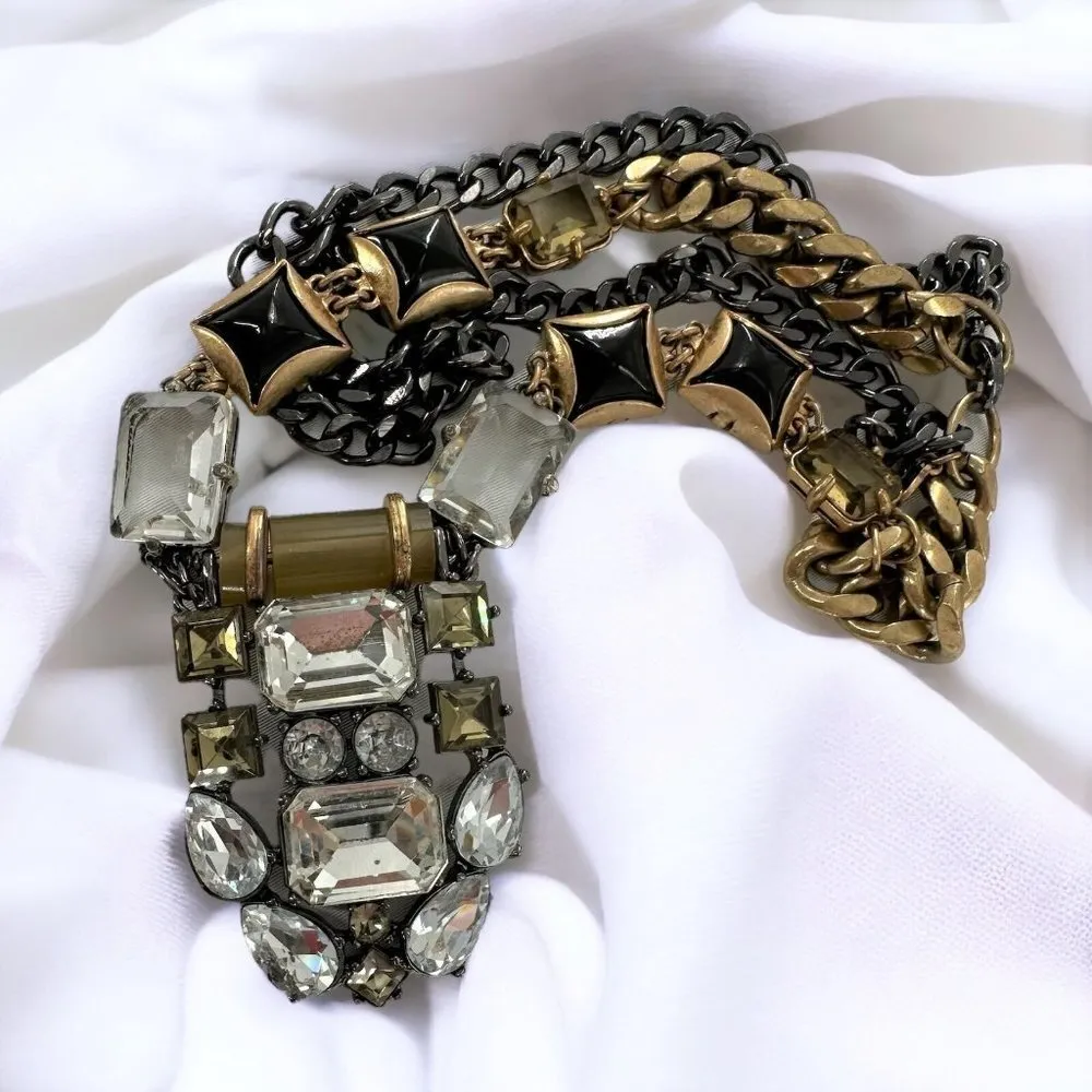 Stella & Dot PHOENIX Mixed Metal Sparkling Crystal Statement Pendant Necklace Gold - Image 3