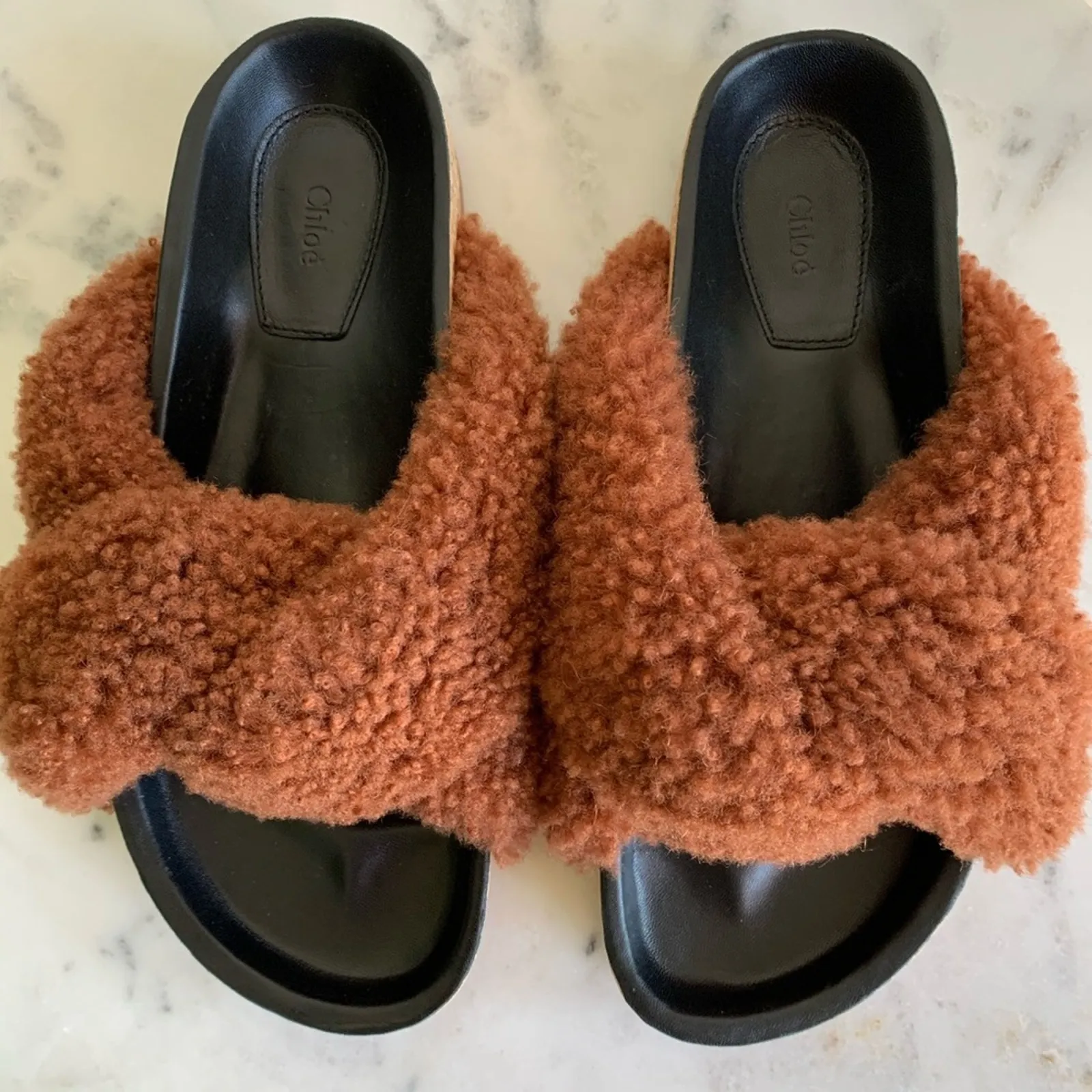 NWT Chloé Shearling Fur Flat Slide Sandal 35EU - Image 3